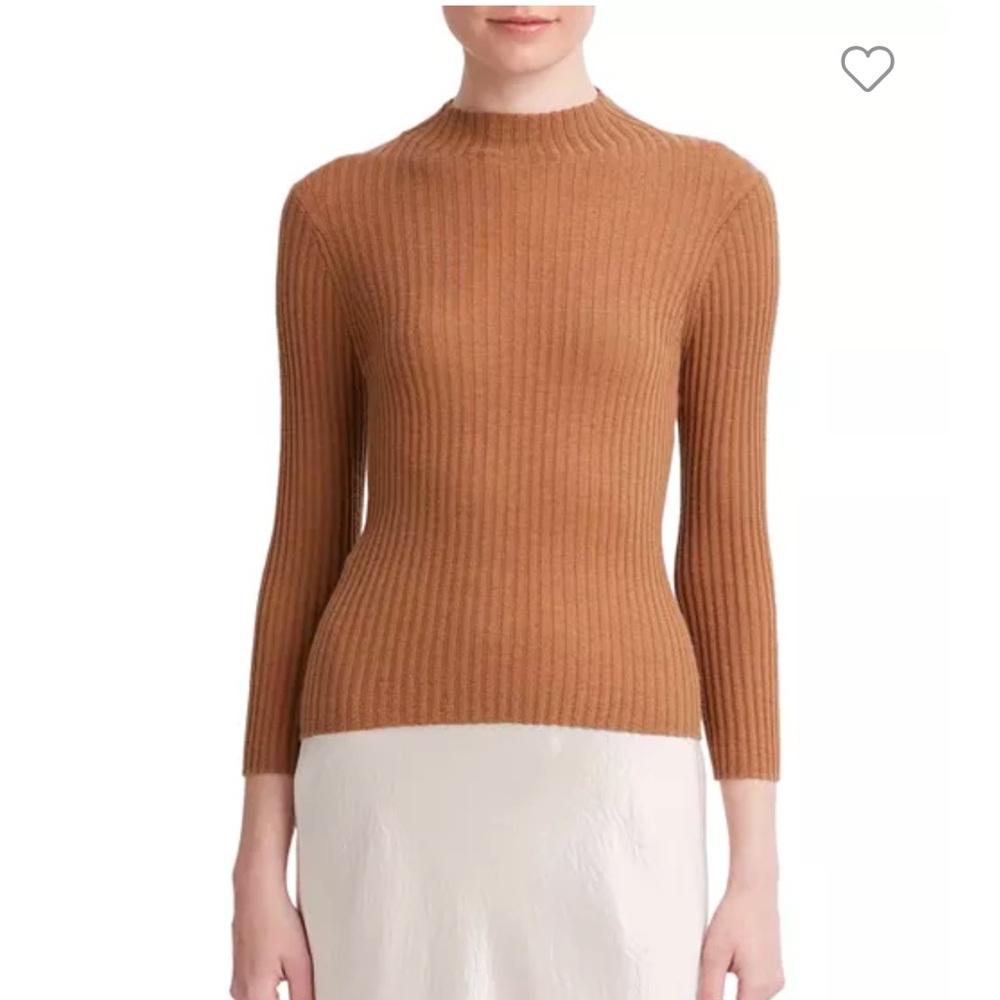 Vince - Cashmere Blend Ribbed Mock Neck Sweater - Medium